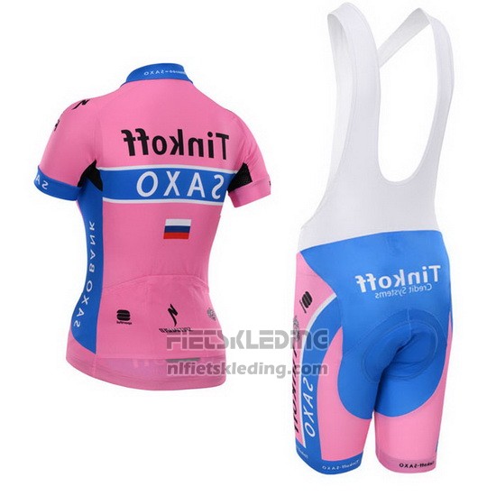 2015 Fietskleding Vrouw Saxo Bank  Fuchsia Korte Mouwen en Koersbroek